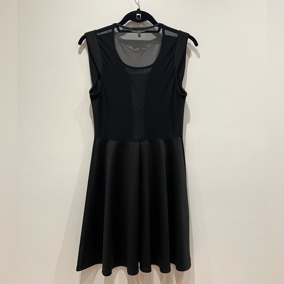 Black Sleeveless Dress with Studded Shoulders and Mesh Details - Picture 3 of 5